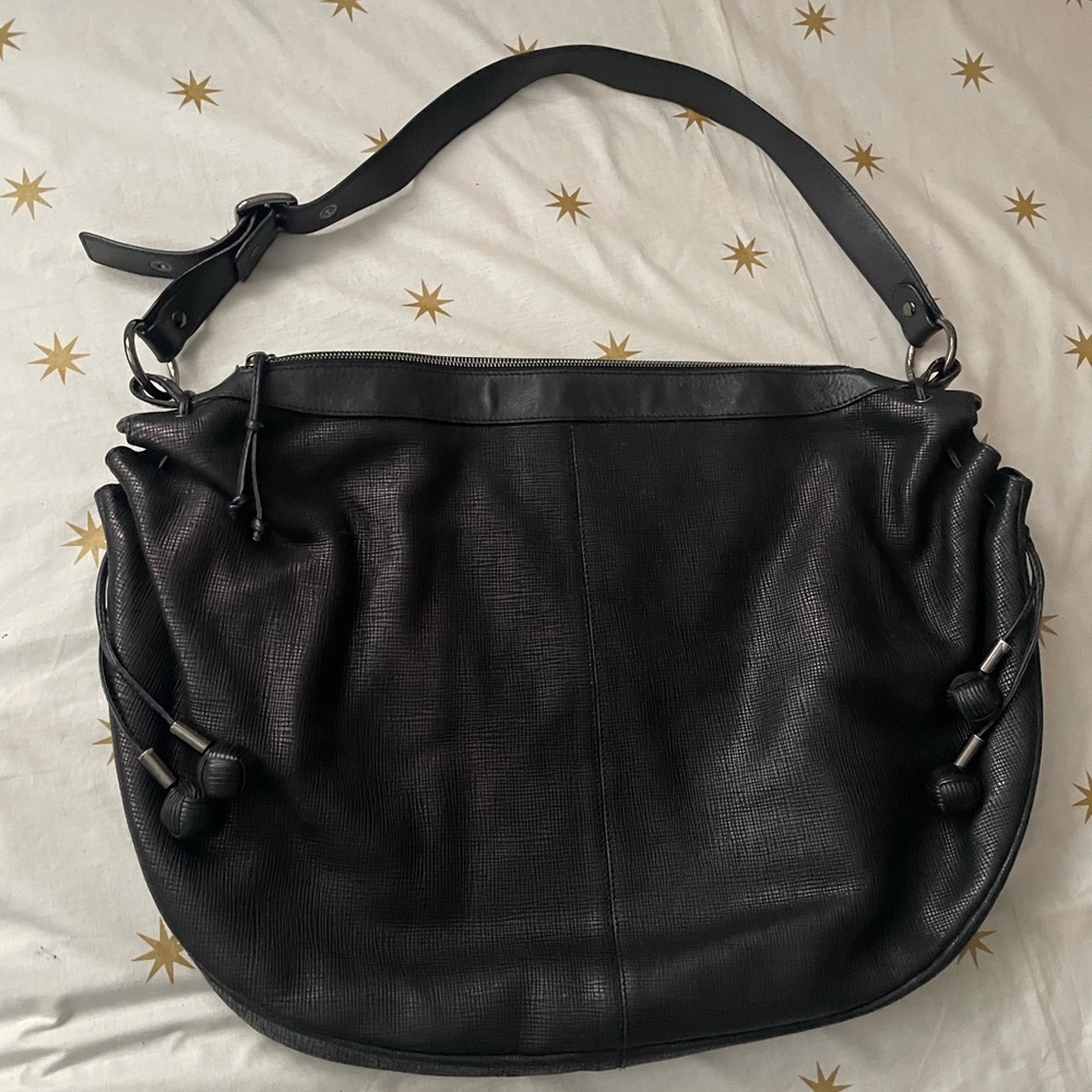 TANNER KROLLE London Black Leather Hobo Shoulder Bag,  Extra Large
